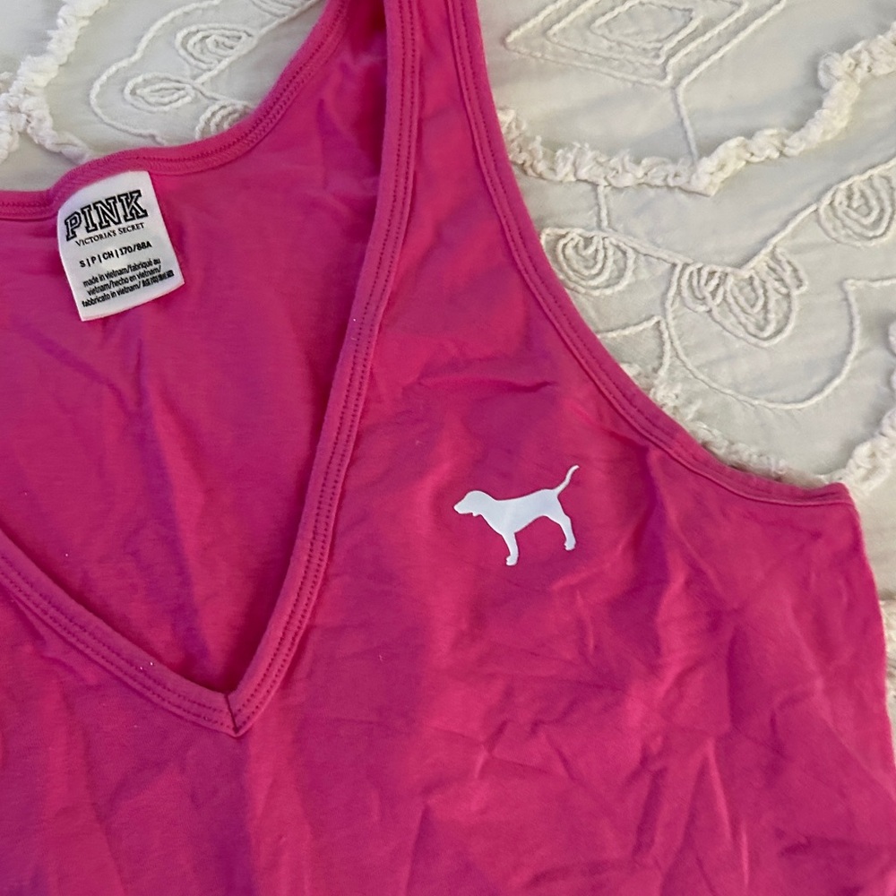 PINK Victoria's Secret Hot Pink Sleeveless V-Neck Bodysuit - Picture 3 of 5